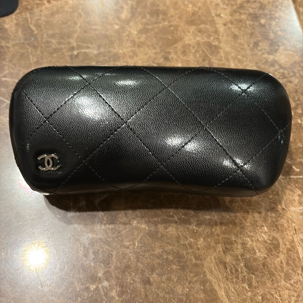 Chanel Eyeglass Sunglass Case Black Leather
